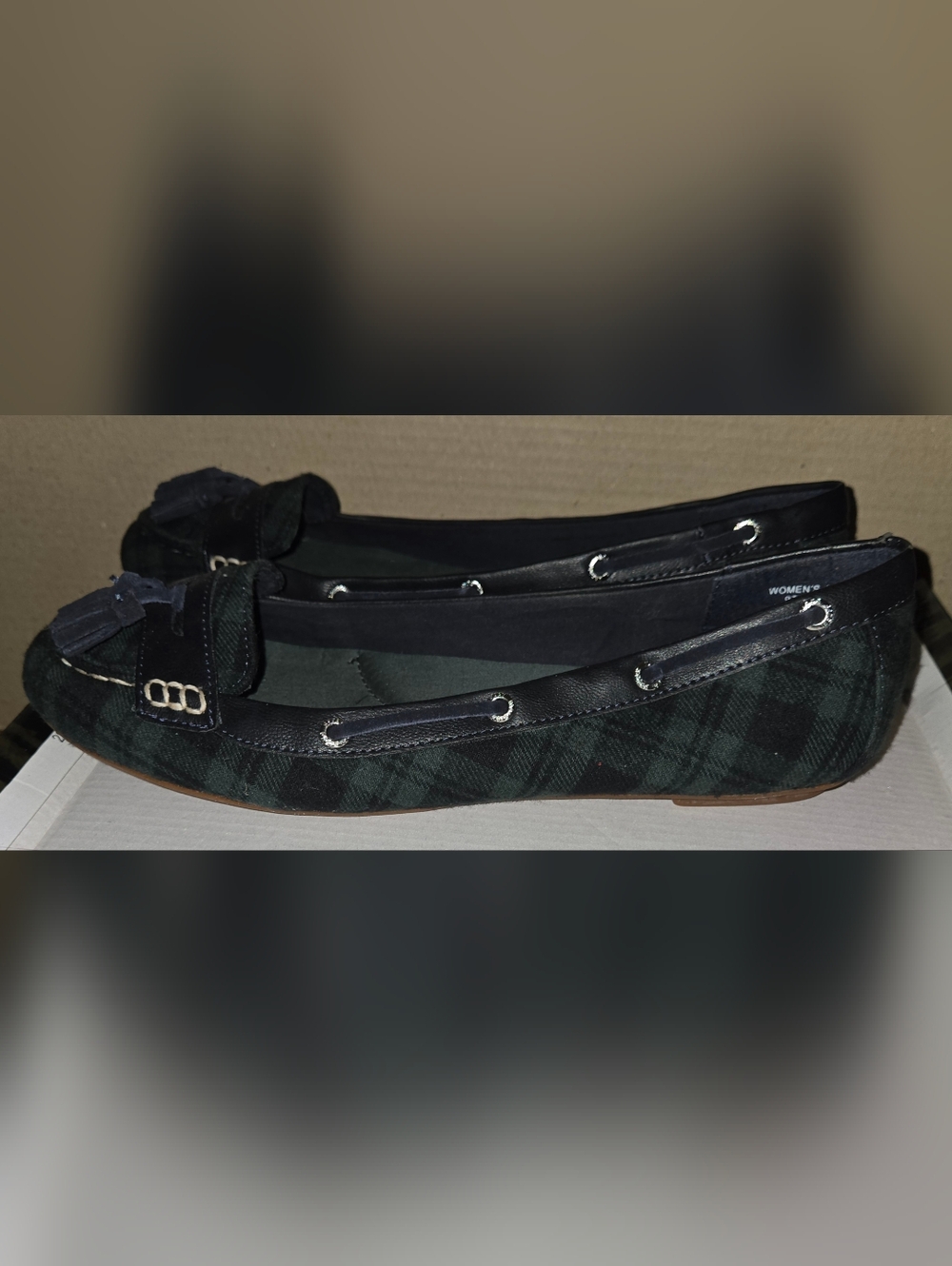 BNIB Sperry Top Sider Laurel Navy Blue Green Plaid Tasseled Loafer Flats Sz 10 M